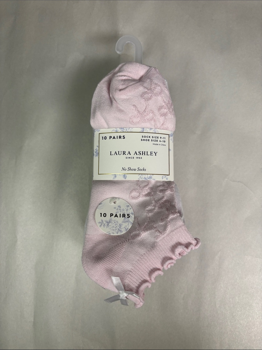 New Laura Ashley Socks Women’s 10 Pair White & Pink Floral No Show Casual Active